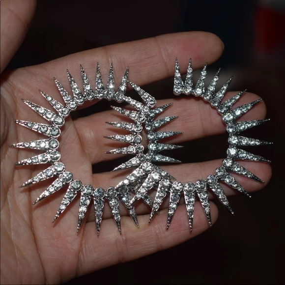 *NEW*Vintage Sun Shape Diamond Hoop Earrings - Picture 4 of 5